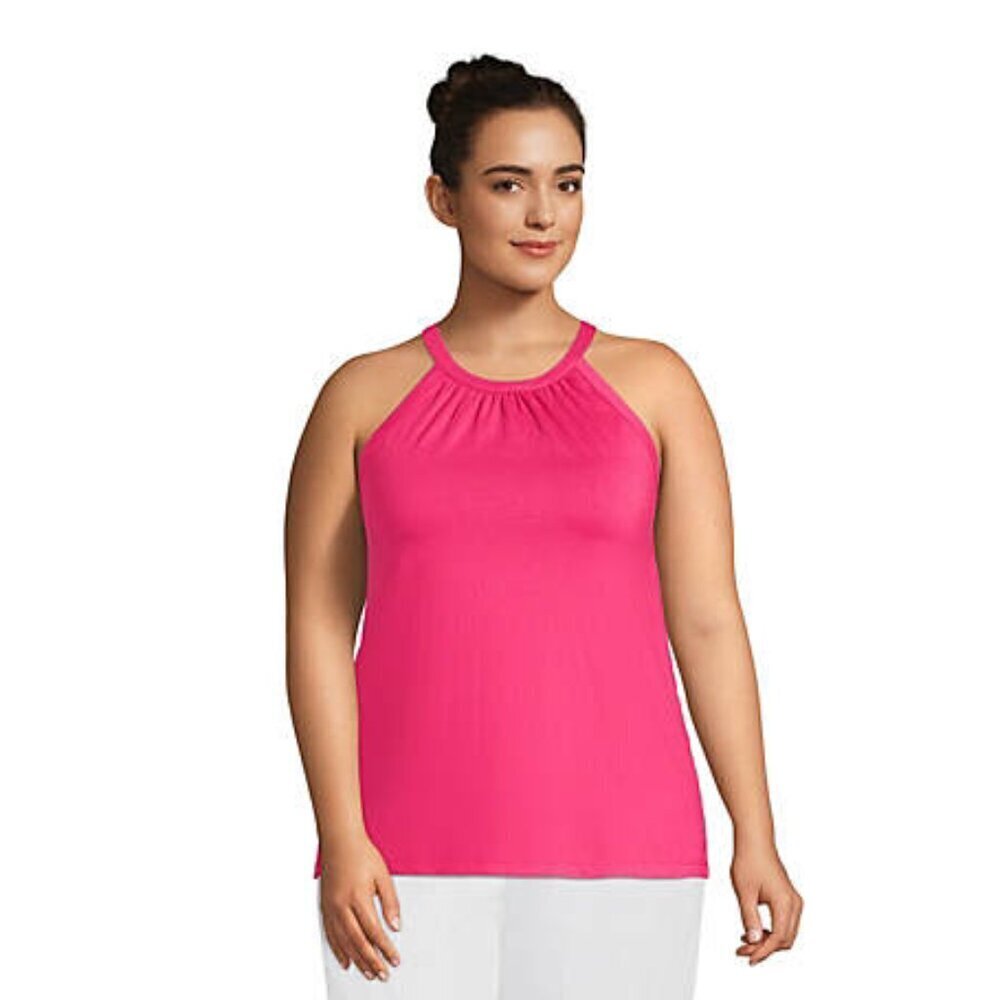 NWT Land's End Plus Size Light Weight Jersey Halter Neck Tank Top, Pink, 1X